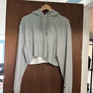 Champion Gray Cropped Long Sleeve Hoodie